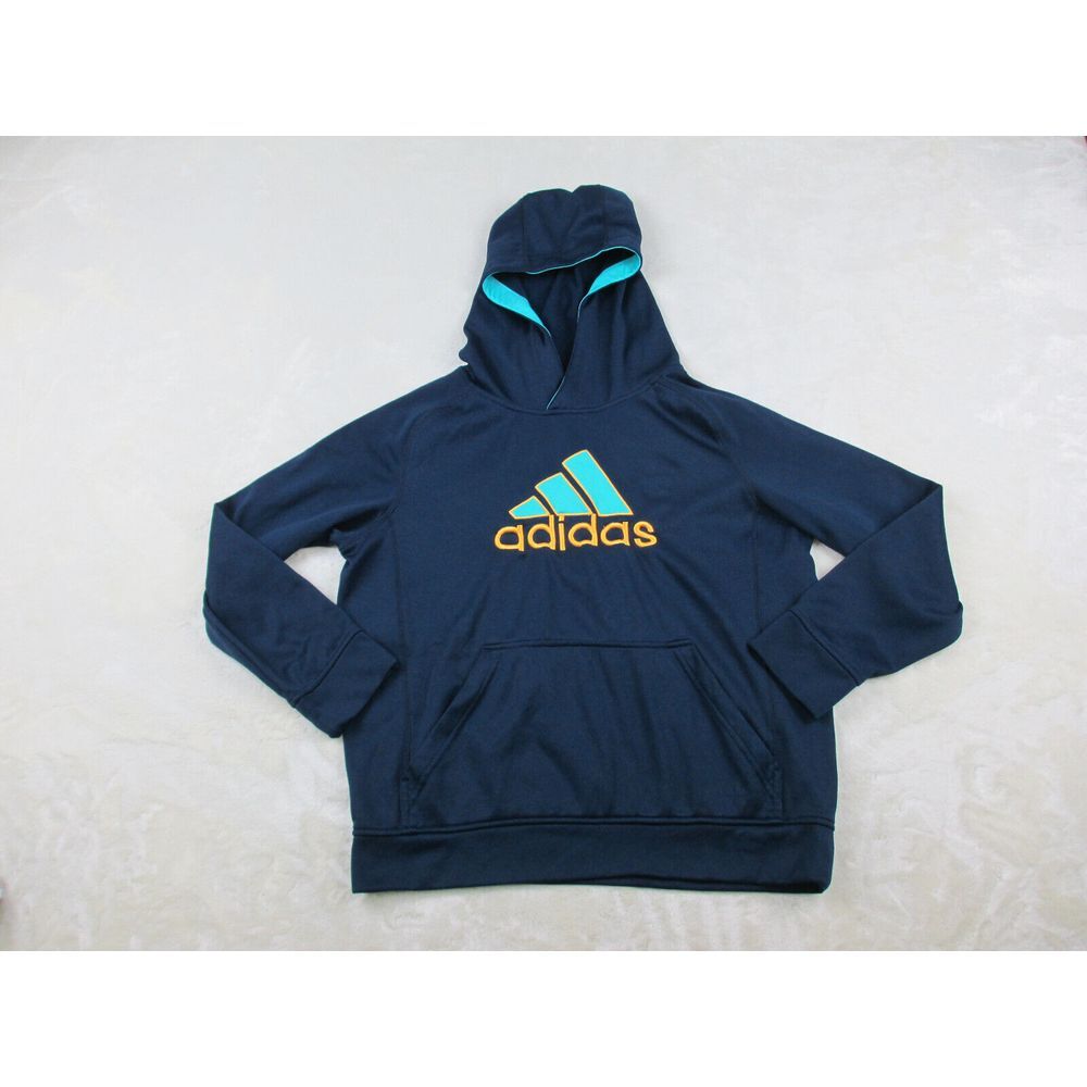 Adidas Sweater Boys Large Blue Pullover Spell Out Lightweight Hooded Kids Youth